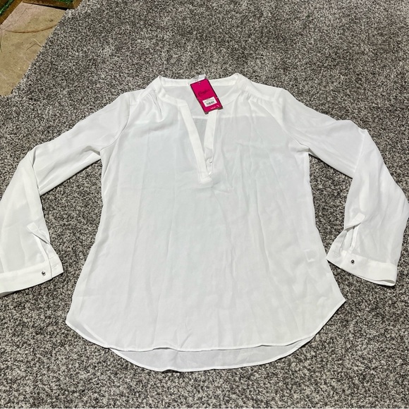 Candie’s Blouse Top Womens Medium Sheer Polyester Long Sleeve V Neck  Pullover - Picture 1 of 10